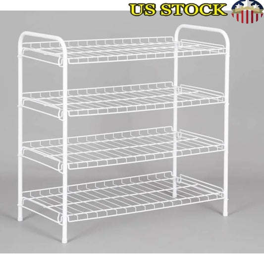 4-Tier Freestanding Steel Wire Shoe Organizer Holds 12 Pairs