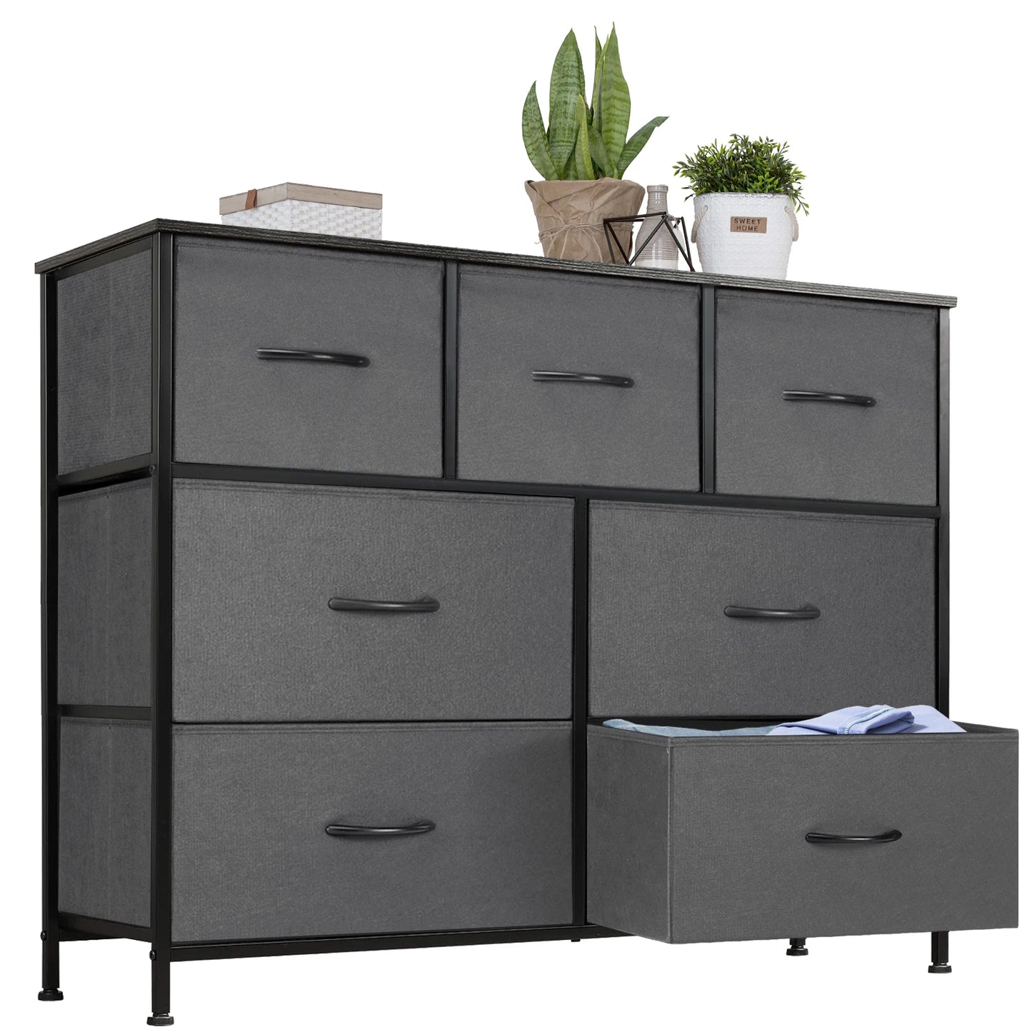 JHK Dresser With 7 Fabric Drawers Bedroom Organizer Cabinet