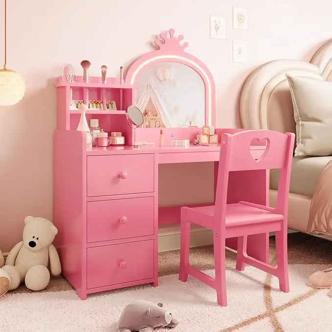 HiMISS Kids Vanity With Lights 2 In 1 MakeupSet Desk