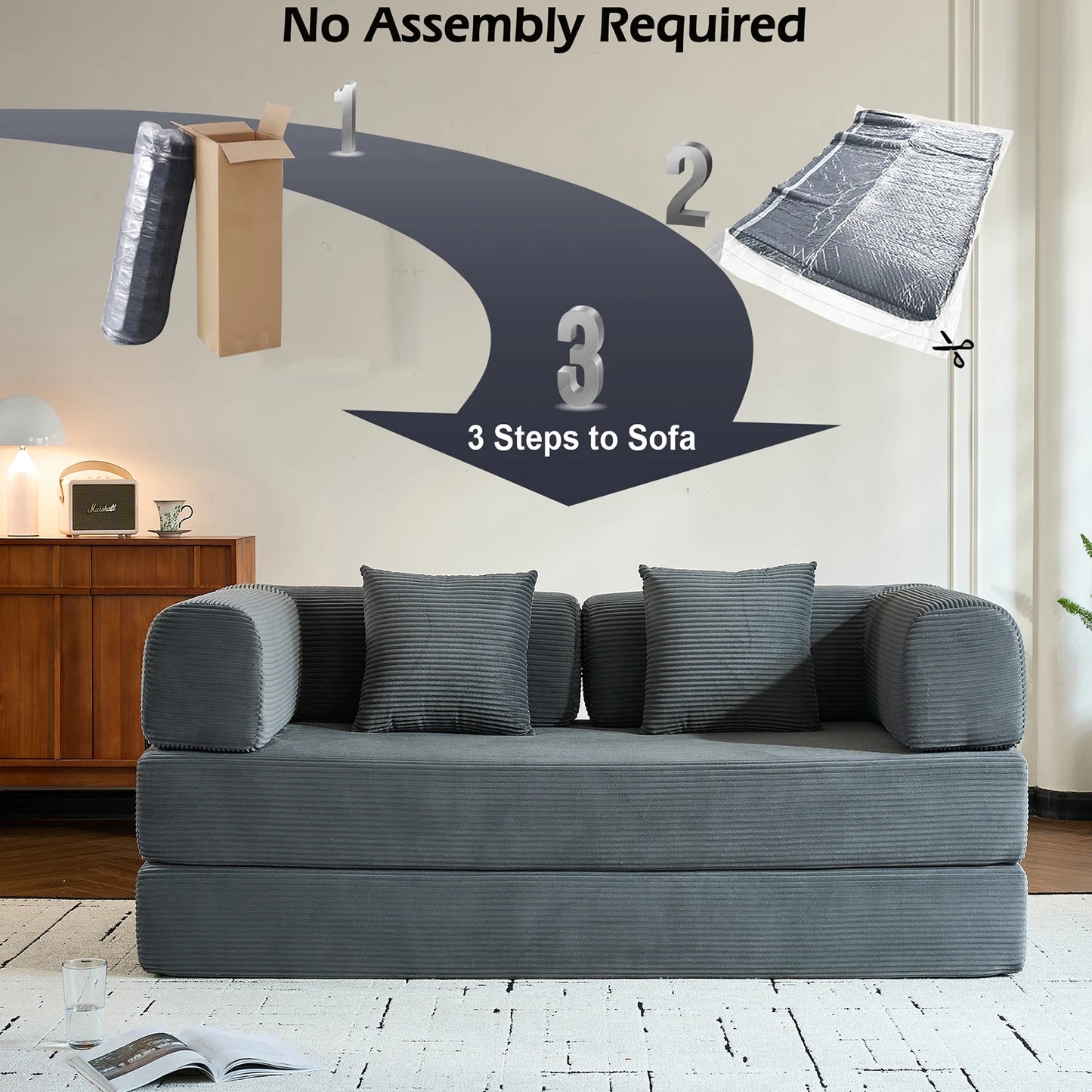 THOLASIS Folding Convertible Sofa Bed Futon for Small Spaces