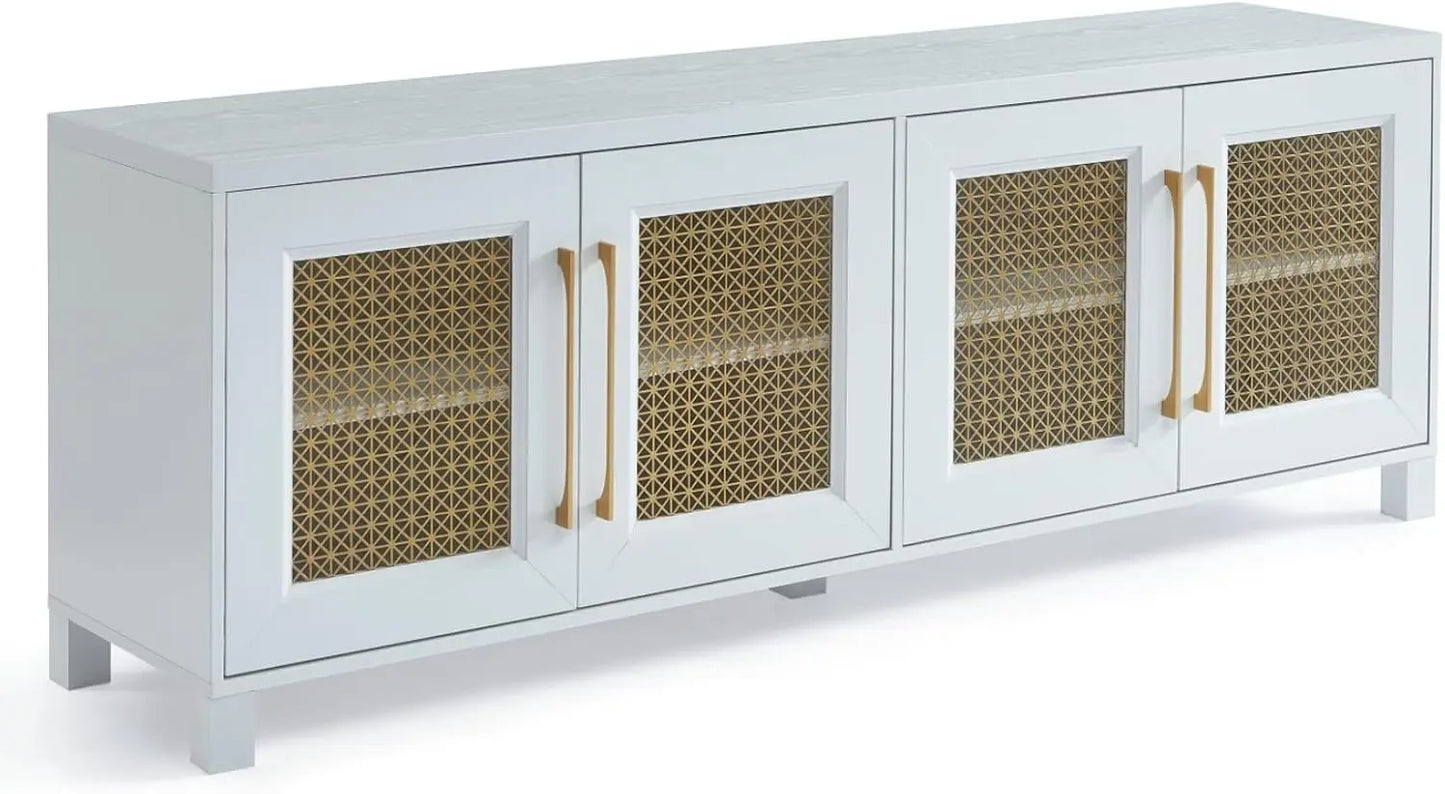 Boho TV Stand Media Console With Gold Mesh Doors Modern