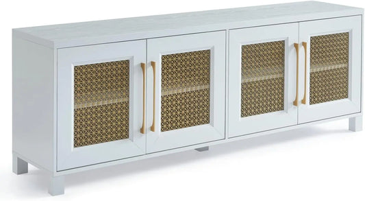 Boho TV Stand Media Console With Gold Mesh Doors Modern