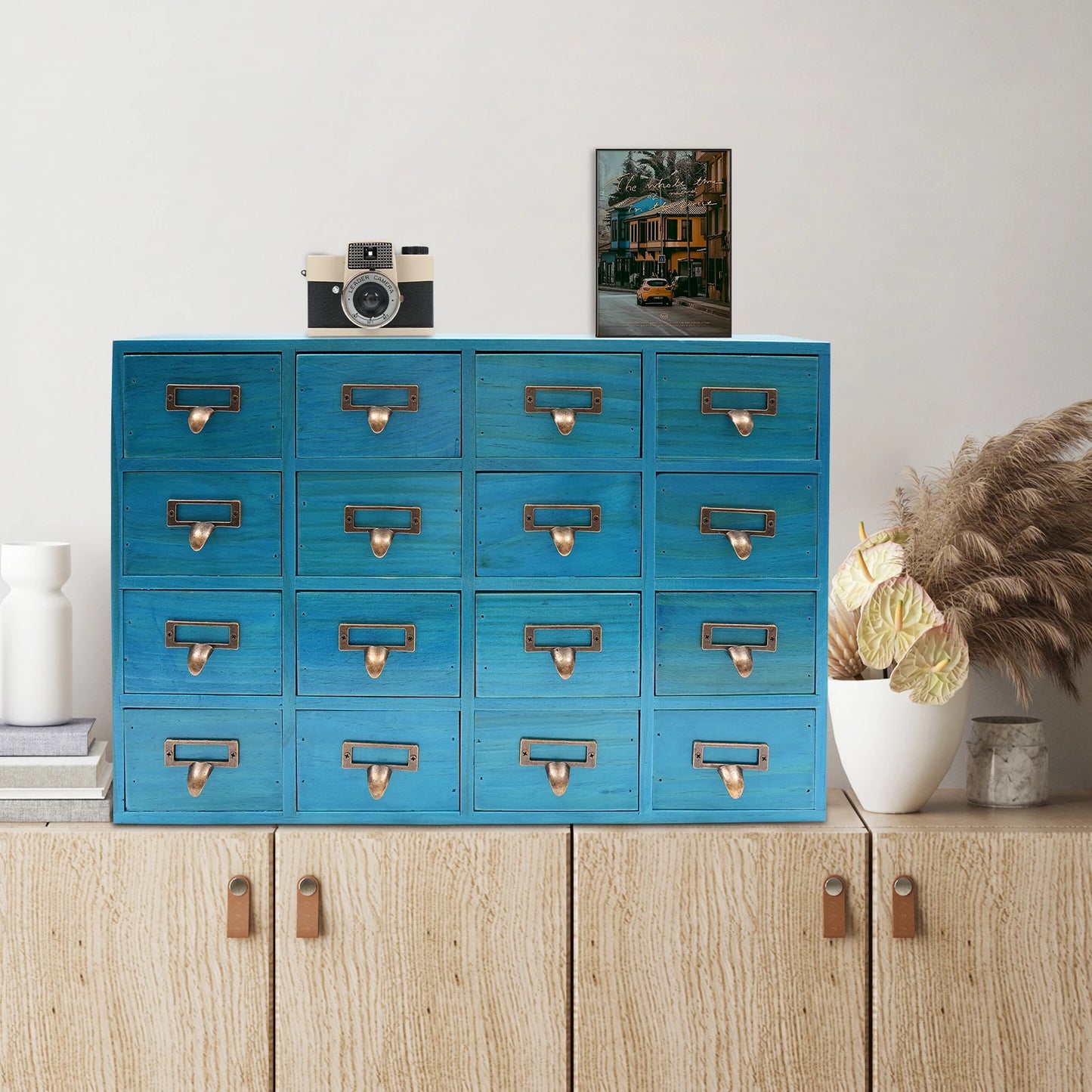 16-Drawer Apothecary Cabinet for Herb Storage and Organization