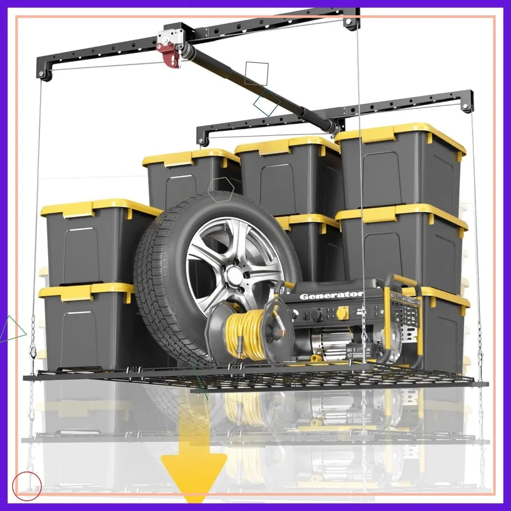 Adjustable Garage Ceiling Storage Rack Overhead Lift System 250lbs