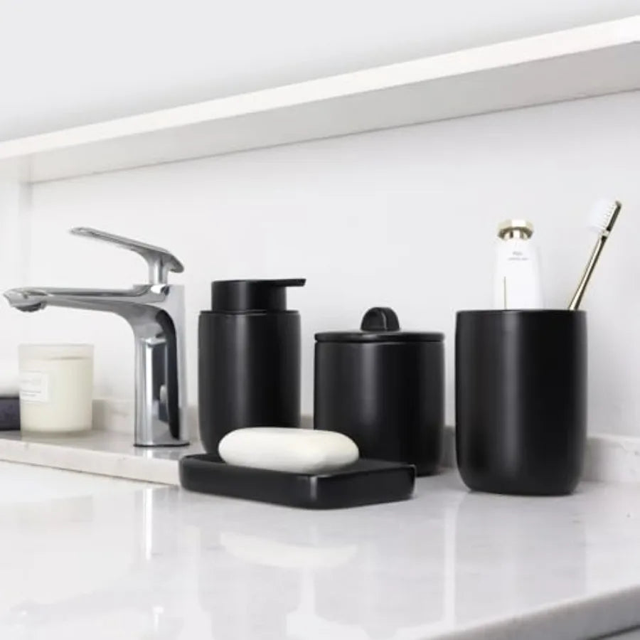 Ceramic Bathroom Vanity Accessories Set Soap Dispenser Toothbrush Holder
