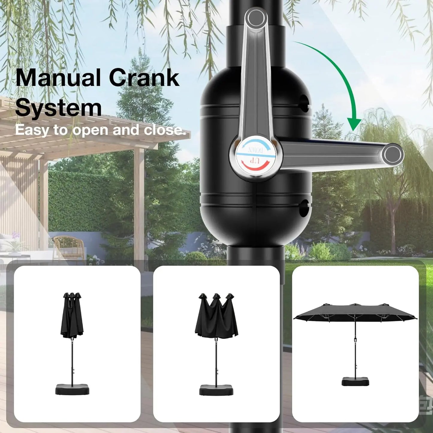 Outdoor Double Sided Rectangle Patio Umbrella with Crank Handle
