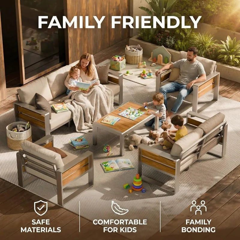 ZANDOR Aluminum Outdoor Patio Conversation Set 5 Piece Coffee Table