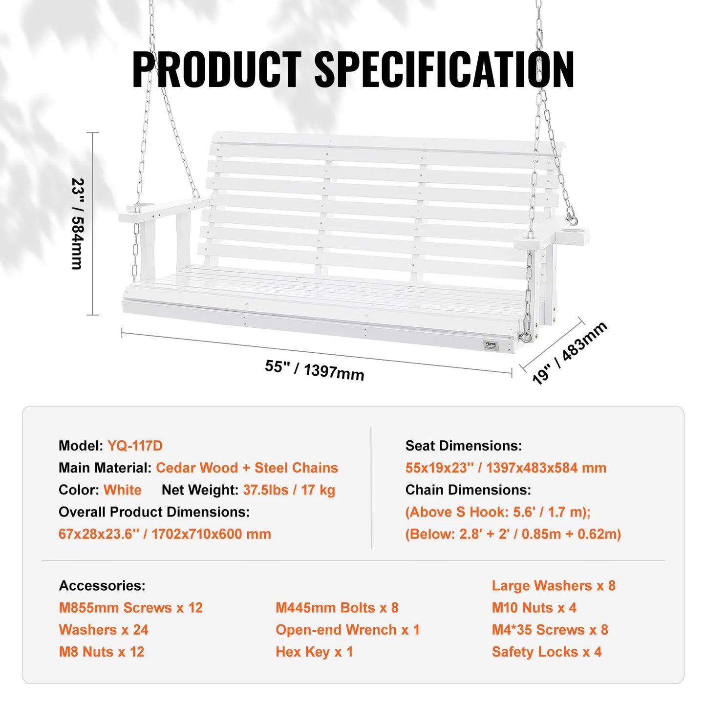 SucceBuy Wooden Porch Swing For Patio And Garden Outdoor Seating