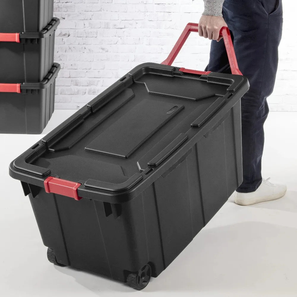 Industrial Wheeled Storage Bin With Handle Durable Plastic Tote