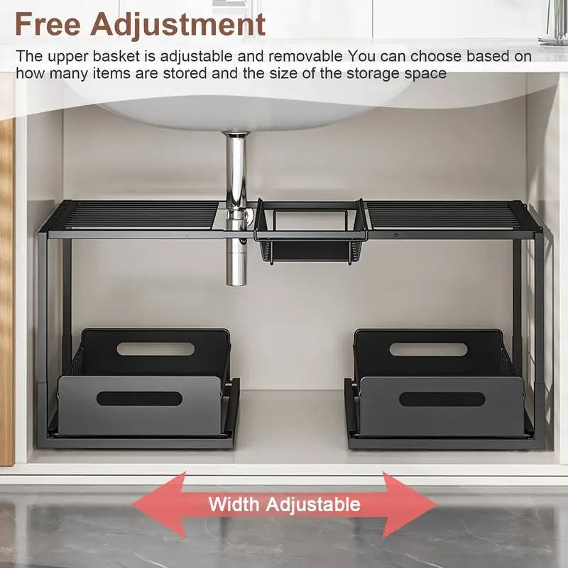 Under Sink Sliding Storage Organizer With 2 Drawers
