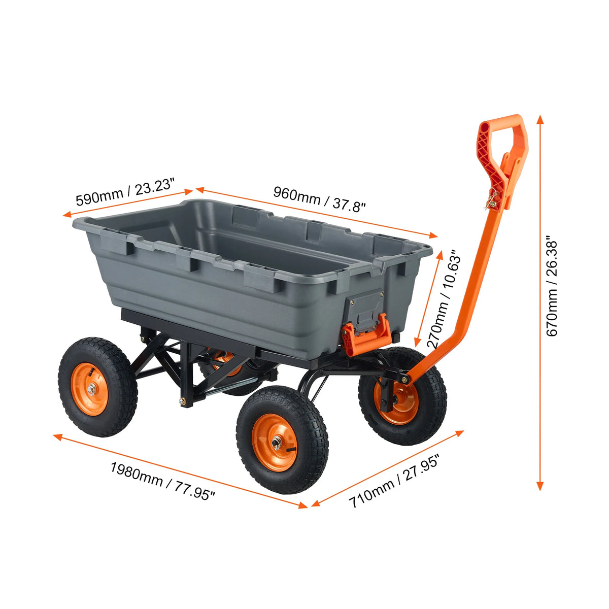 SucceBuy Heavy Duty Steel Garden Dump Cart With Convertible Handle
