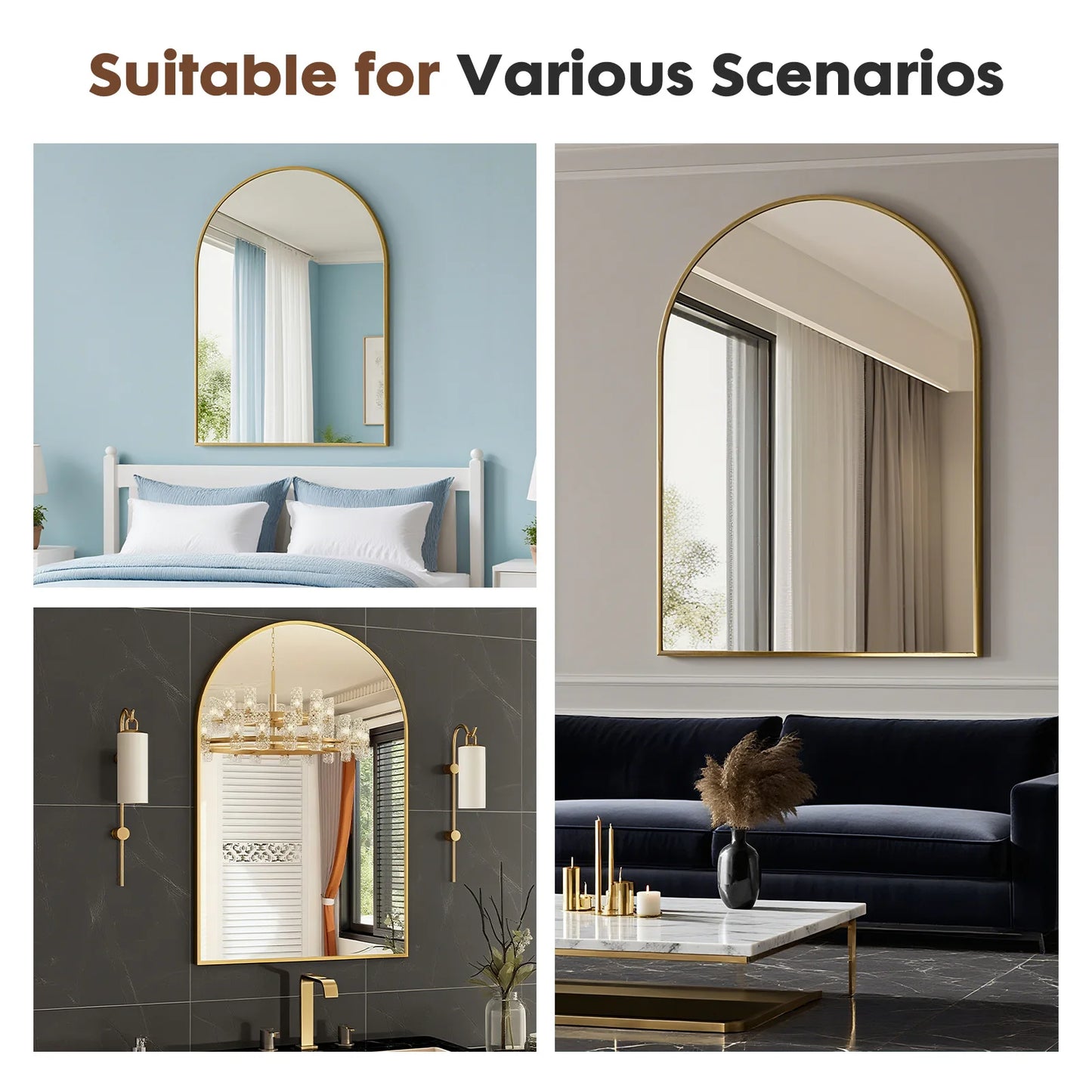 JHK Arched Framed Bathroom Mirror Wall Decor In Modern Home