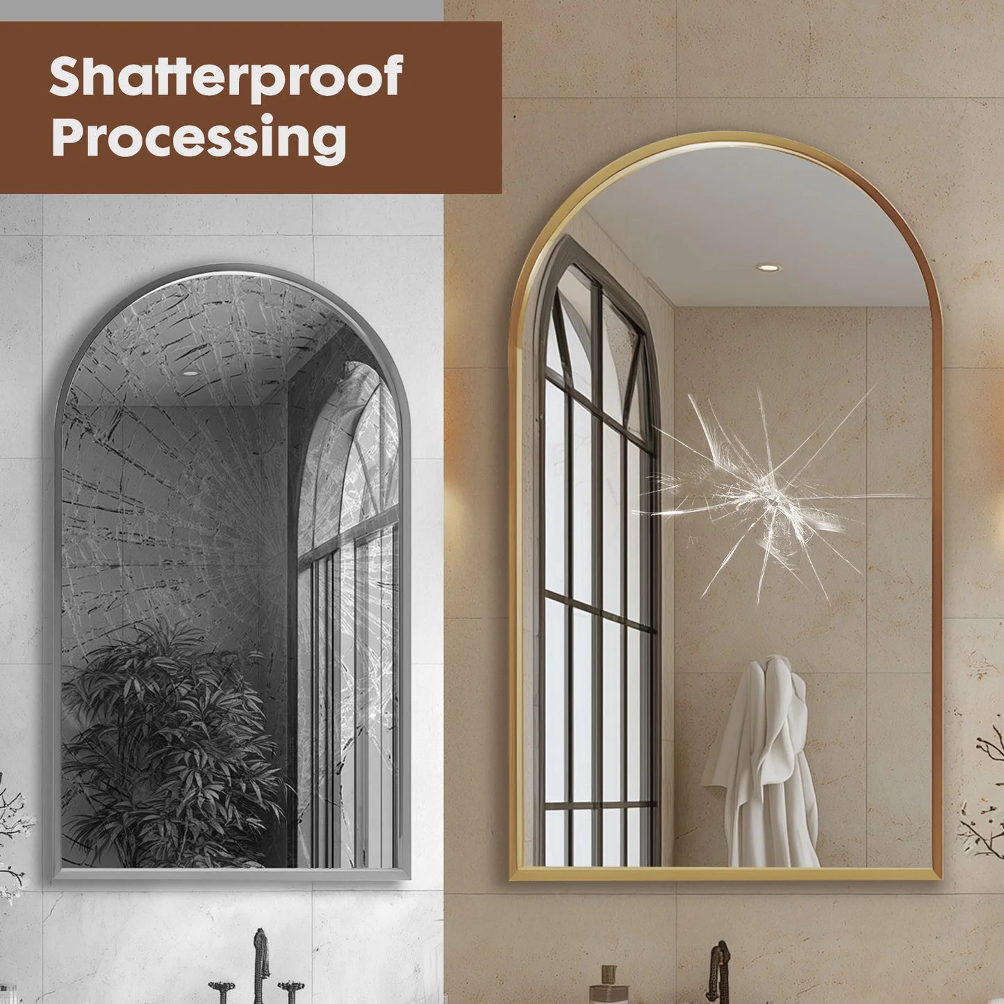 JHK Arched Framed Bathroom Mirror Wall Decor In Modern Home