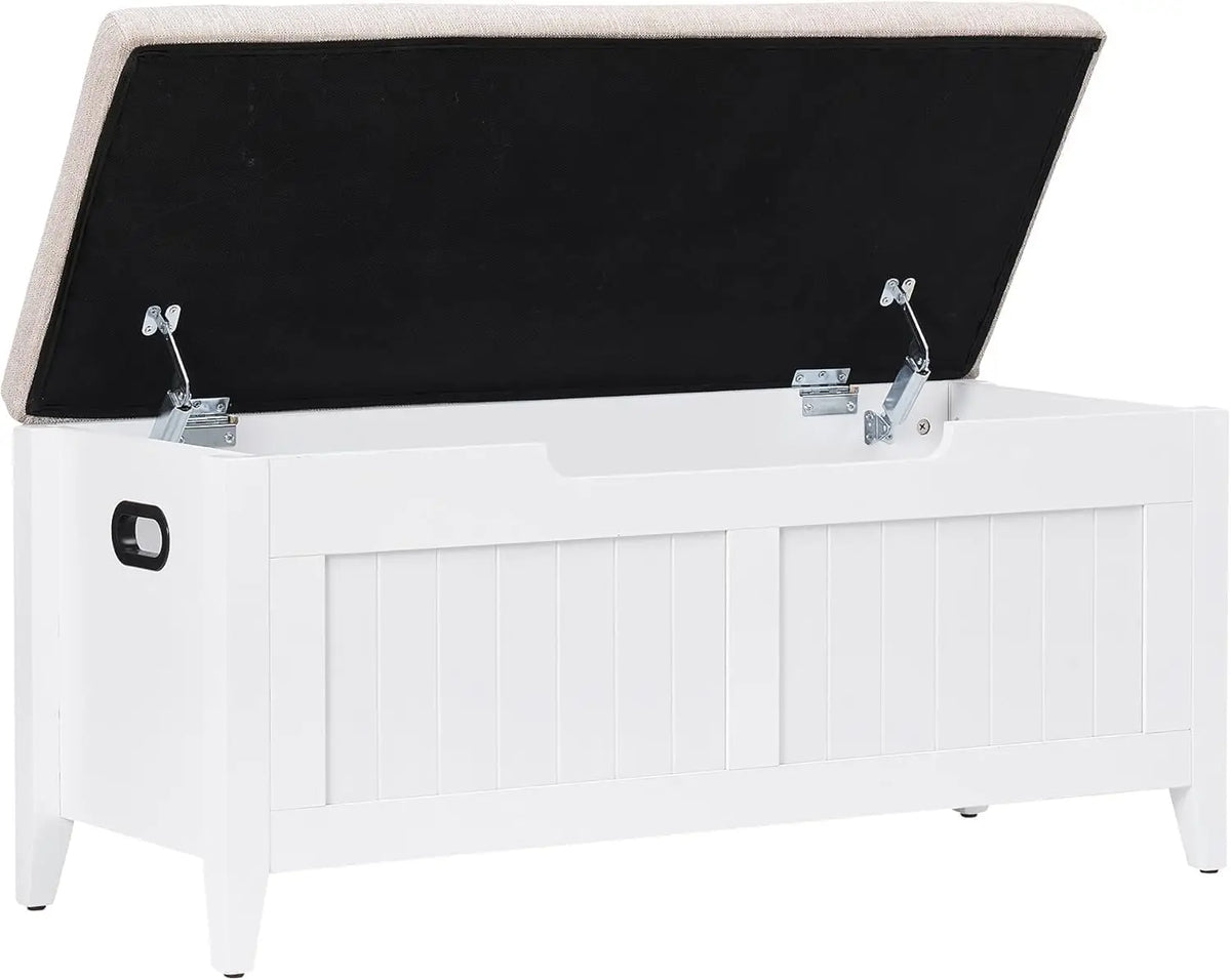 Garvee Wooden Storage Bench With Cushion And Safety Hinges