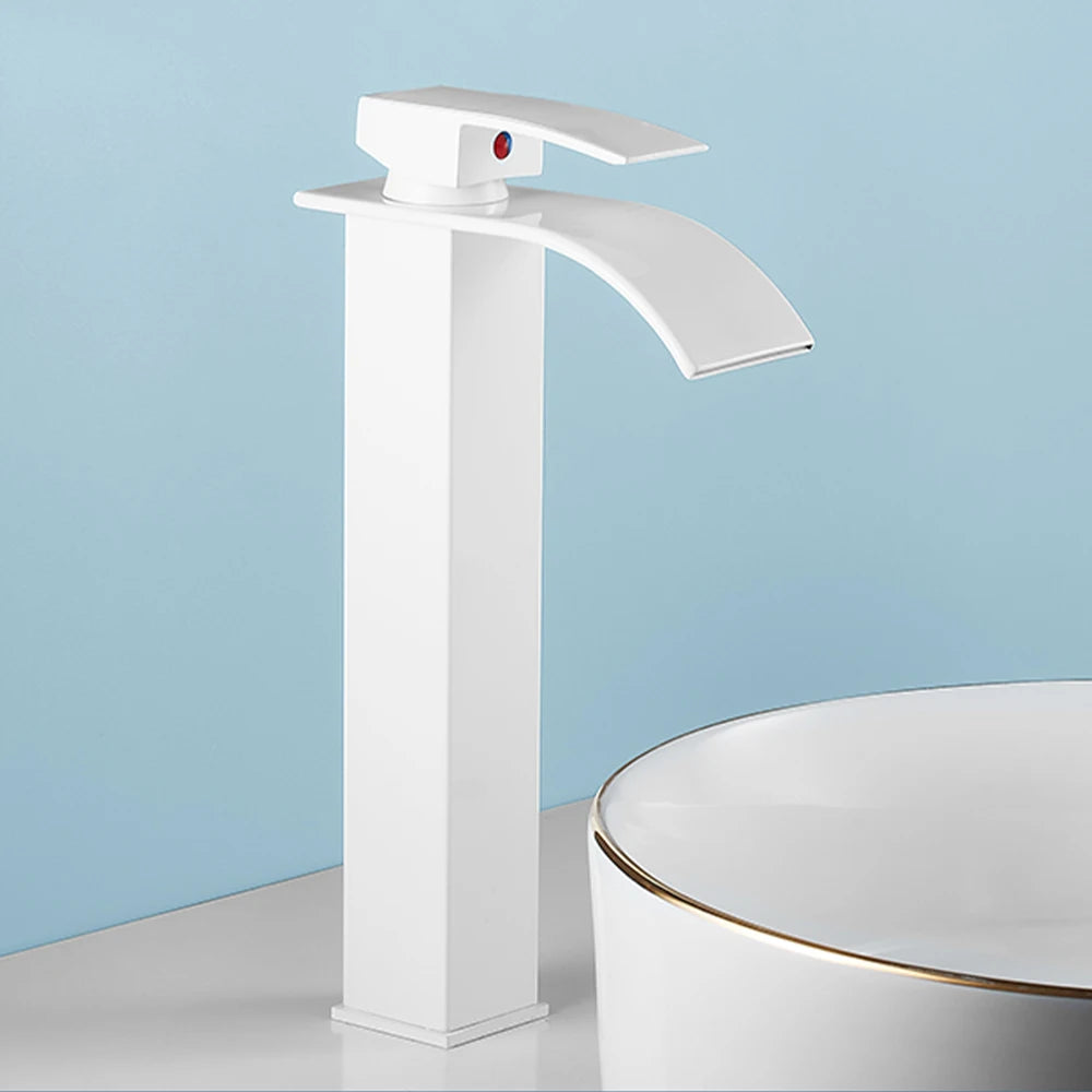 Onyzpily Deck Mounted Waterfall Basin Faucet Single Lever Hot Cold