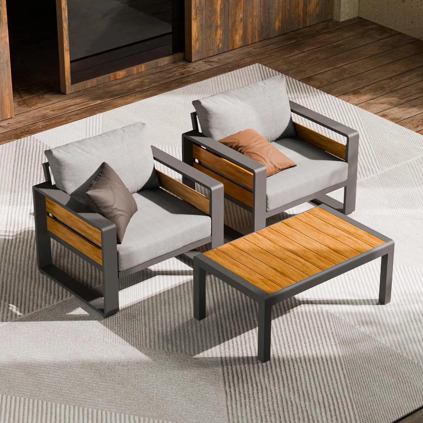 ZANDOR Aluminum Outdoor Patio Conversation Set 5 Piece Coffee Table
