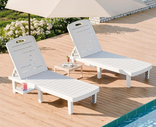 Outdoor Resin Chaise Lounge Chair Set Waterproof Adjustable 2 Pack