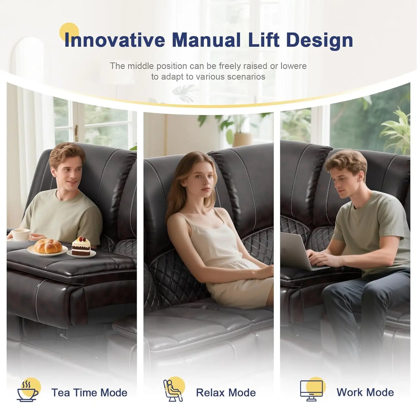 3 Seat Recliner Sofa With Console USB Ports And Cupholders