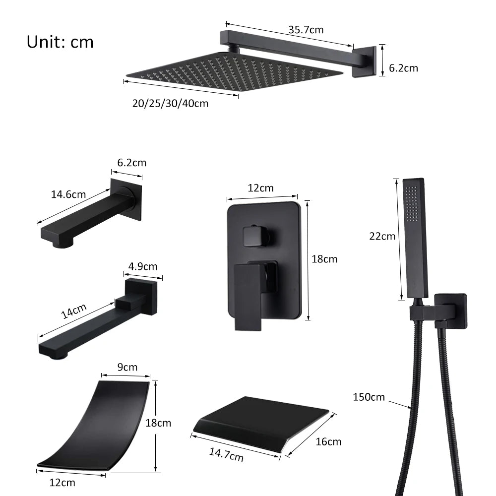 Quyanre Concealed Shower System With Tub Spout Rainfall Faucet