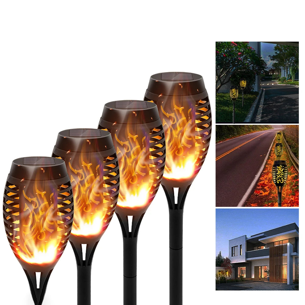 Solar Flame Torch Lights LED Flicker for Outdoor Lawn Pathway