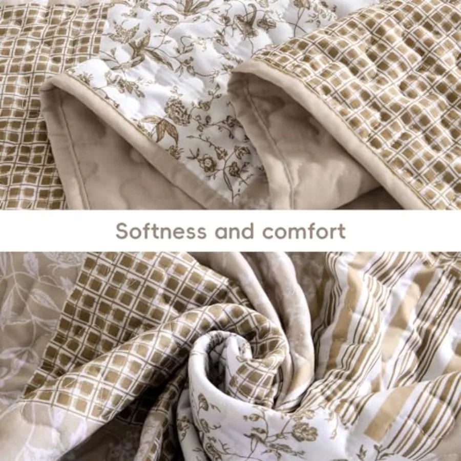 Boho Quilt Set Patchwork Reversible Microfiber Bedding