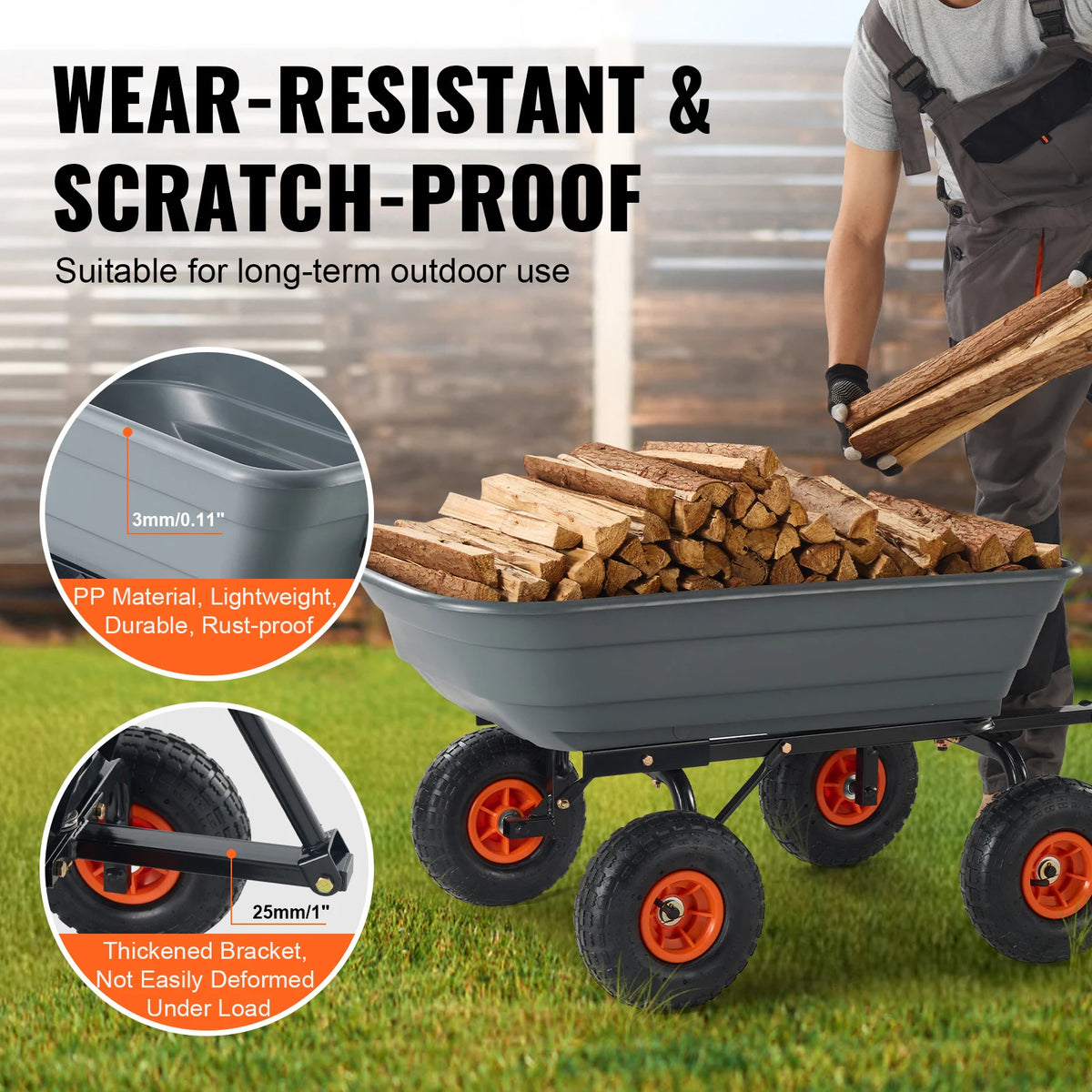 SucceBuy Heavy Duty Steel Garden Dump Cart With Convertible Handle