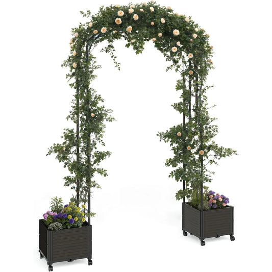 Raised Garden Bed With Trellis Arch Planter Steel Cedar Combo