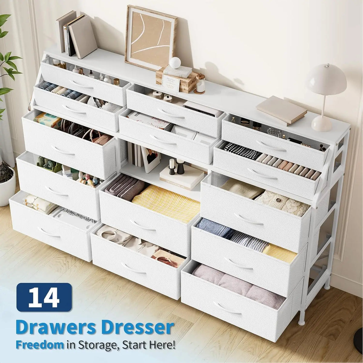 Twister CK 14 Drawer Fabric Storage Cabinet Wooden Top Metal Frame