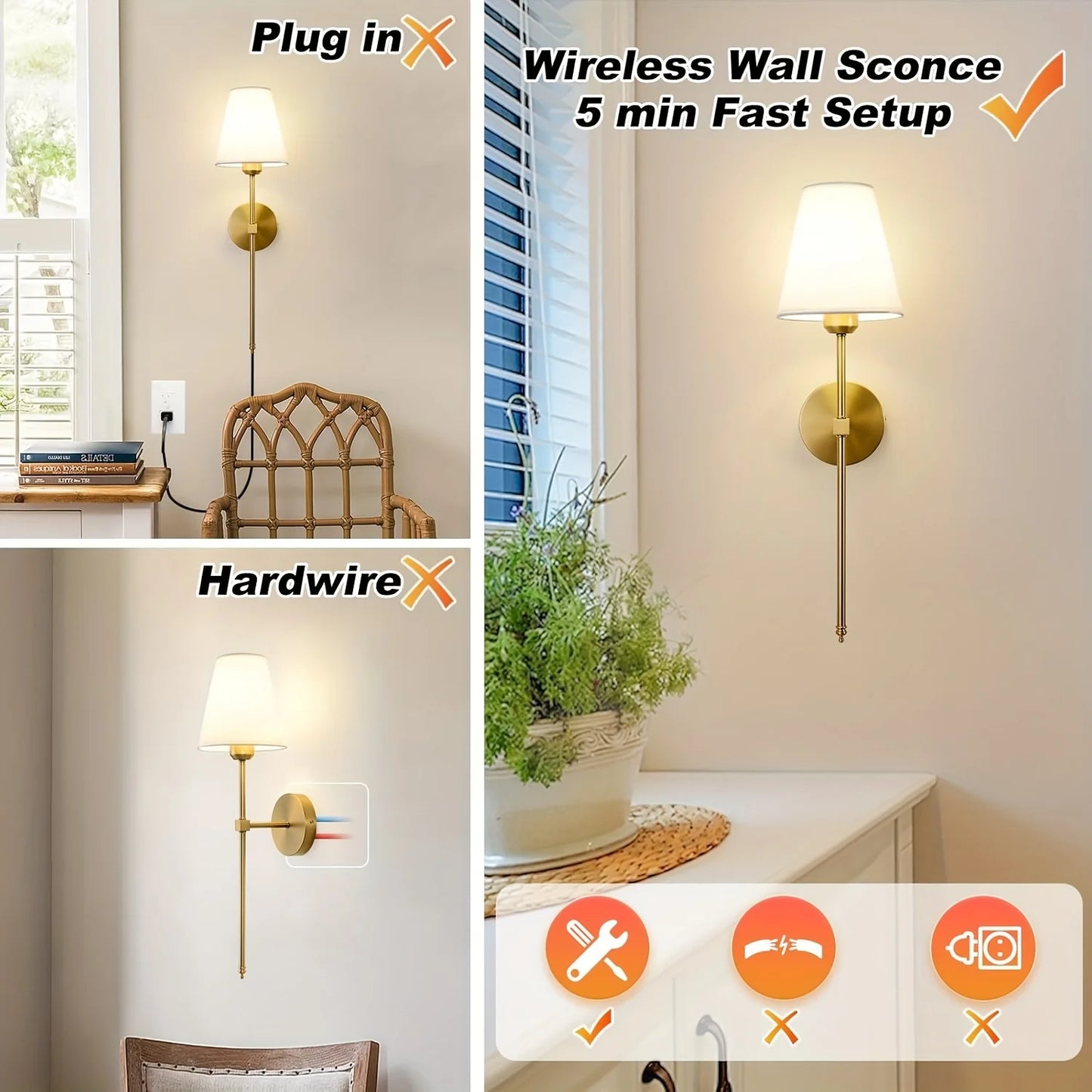 Battery Operated Wall Sconce Set of 2 With Remote