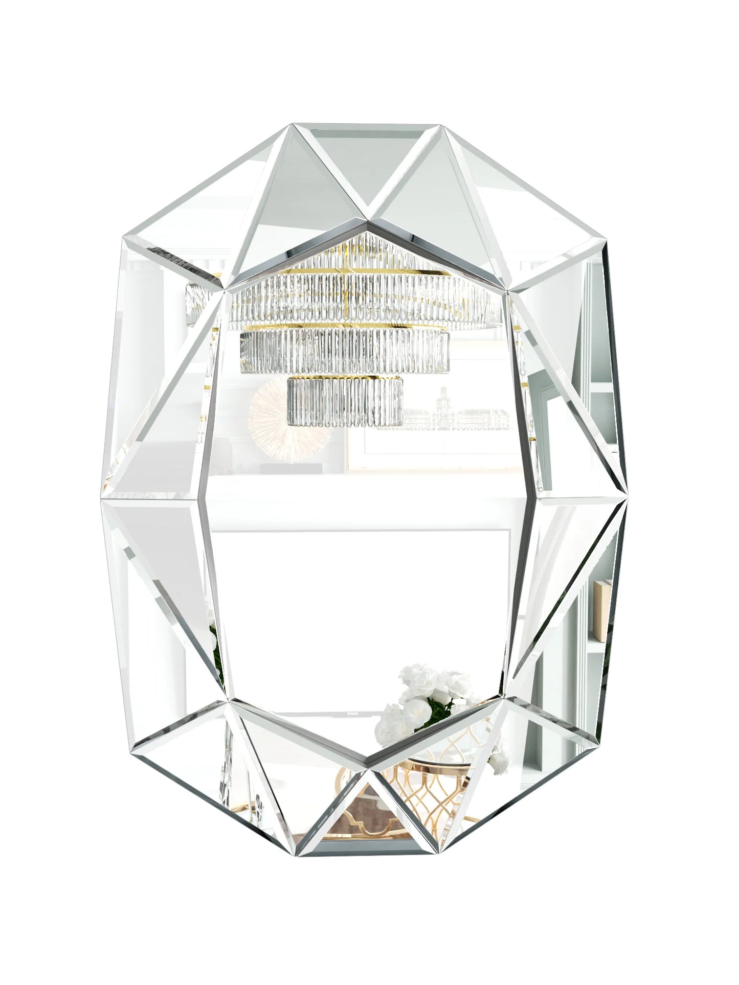 Wisfor Irregular Silver Glass Wall Mirror With Beveled Diamond Edge Living Room