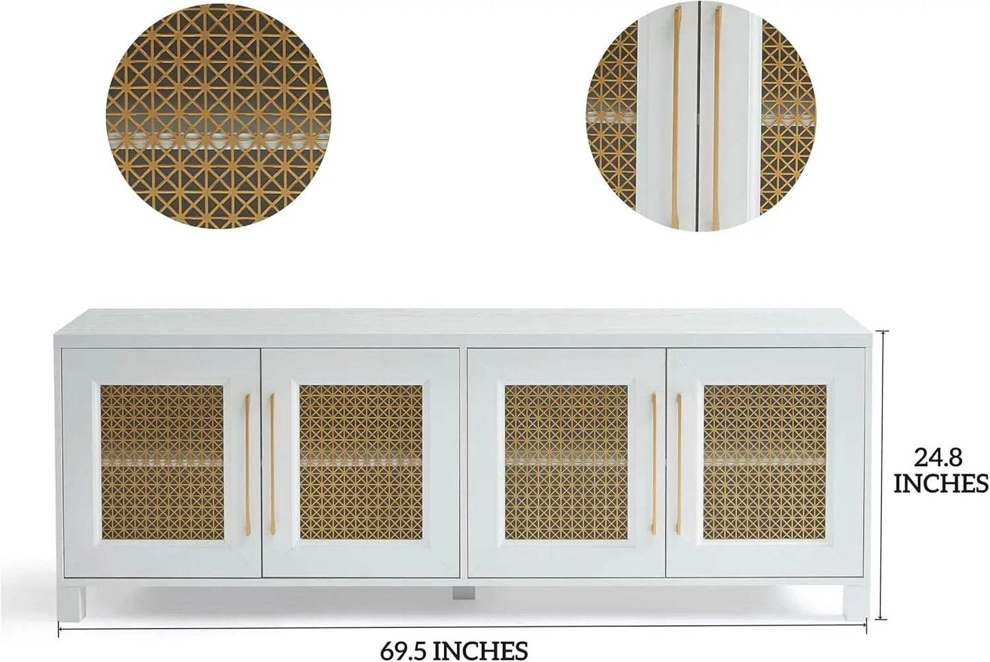 Boho TV Stand Media Console With Gold Mesh Doors Modern