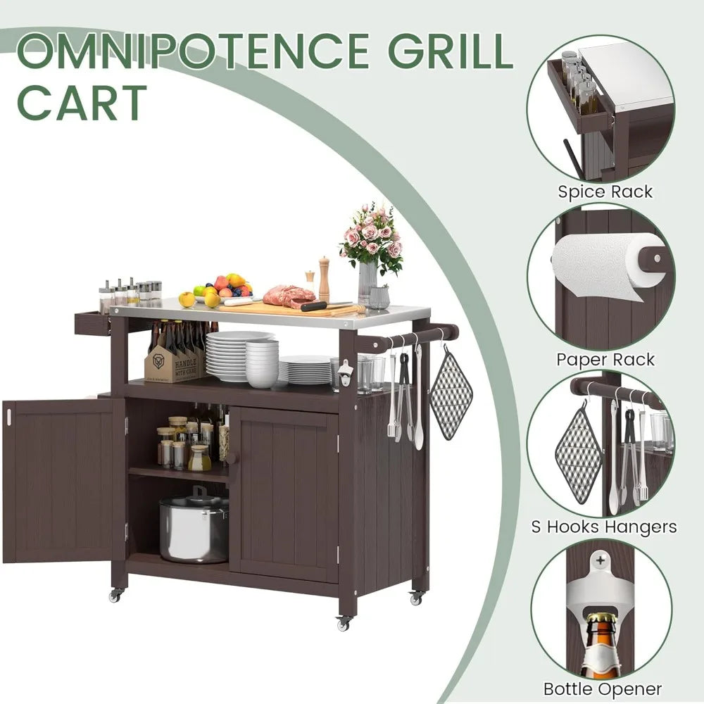 XIUWO Weatherproof Outdoor Kitchen Island With Stainless Steel Top