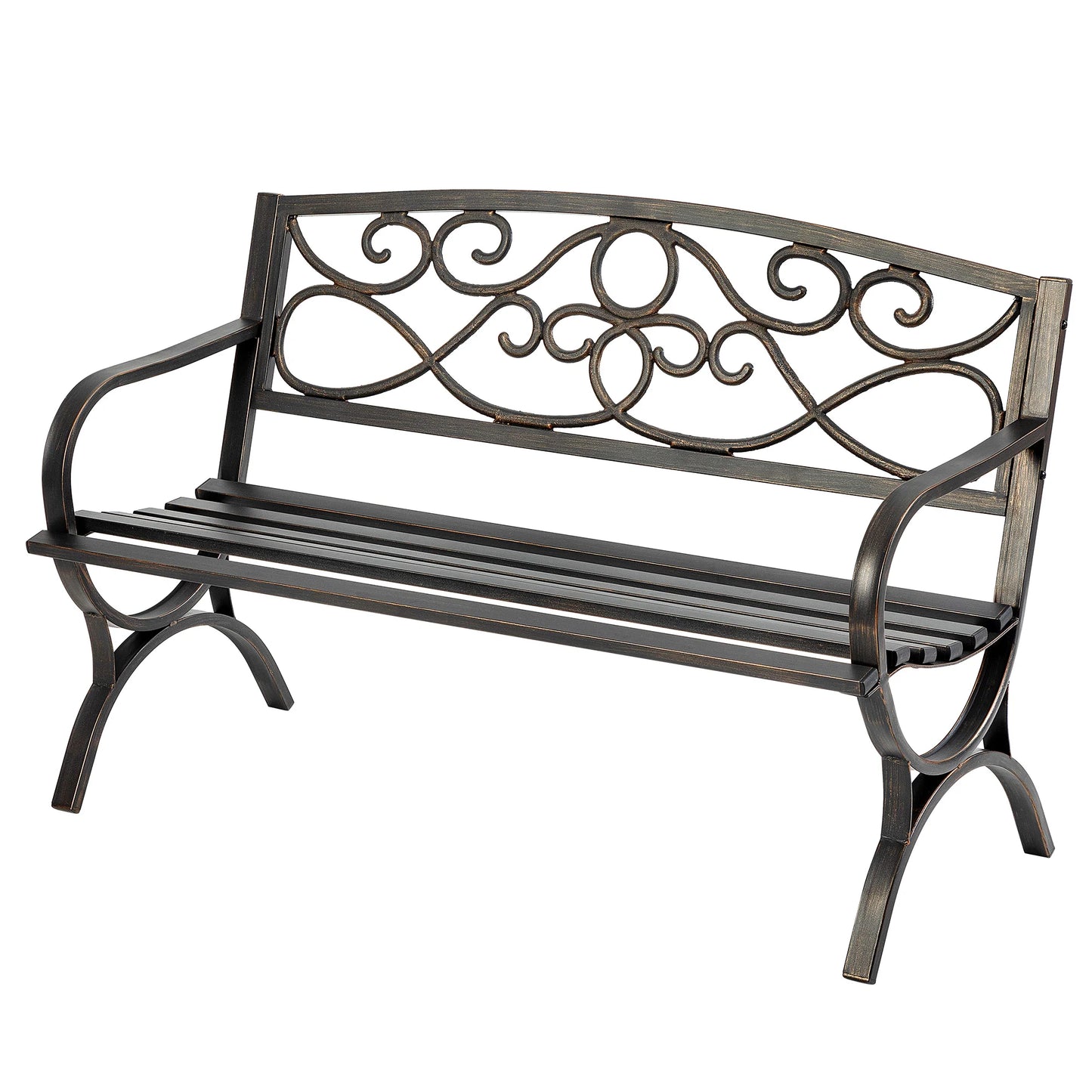 JHK Outdoor Metal Garden Bench With Decorative Scroll Backrest