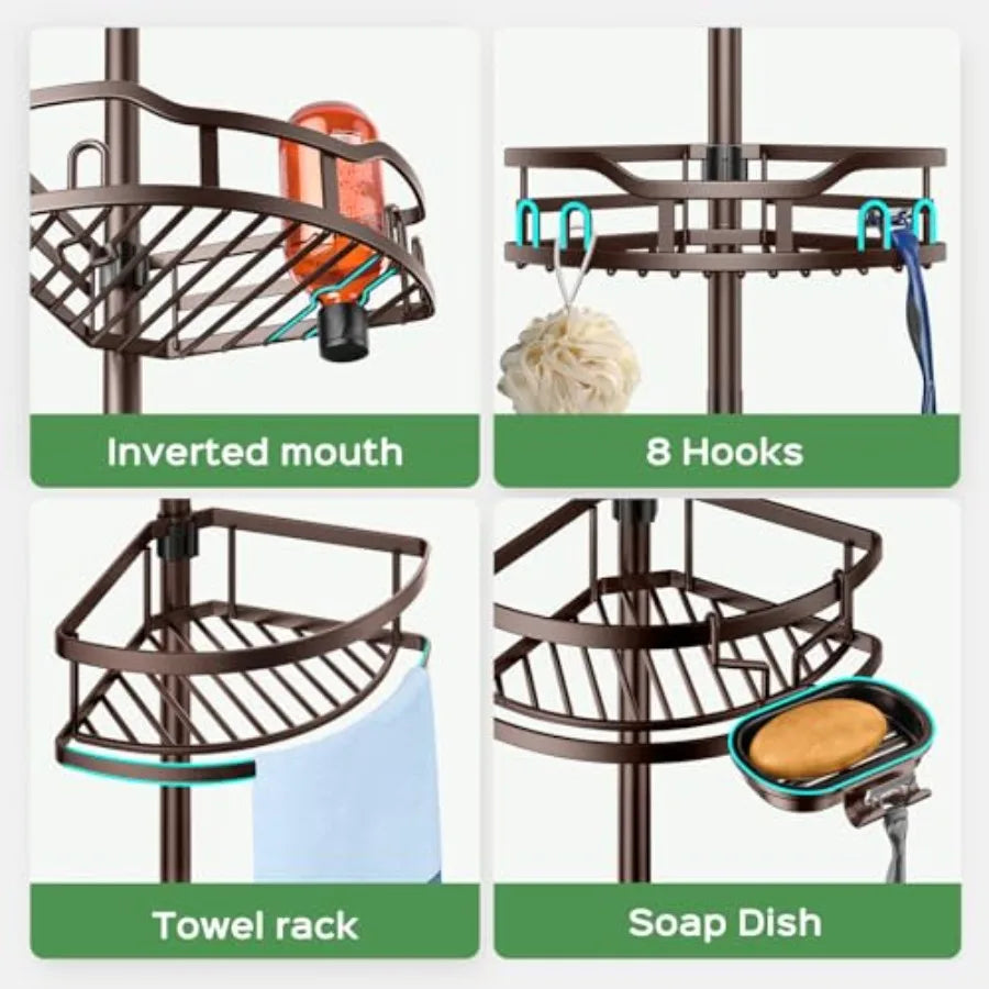 Shower Caddy Tension Pole Corner Organizer Shelf 4-Tier For Renters