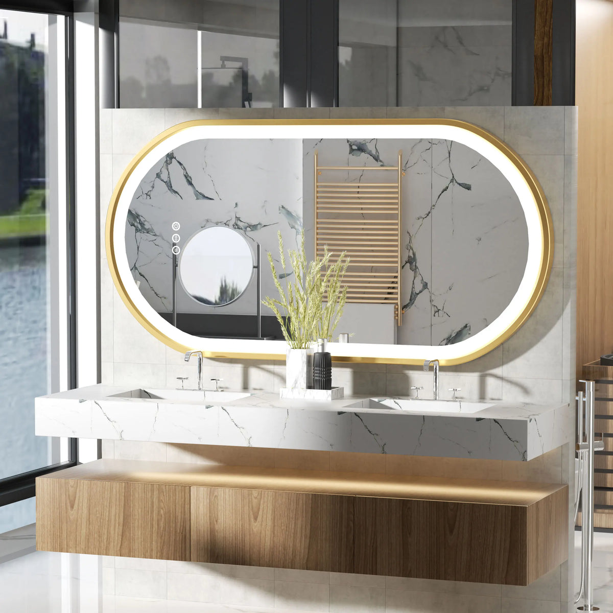 Wisfor Oval LED Bathroom Mirror Stepless Dimmable Light Anti Fog