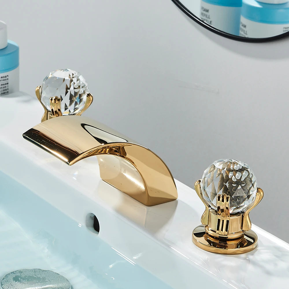 Quyanre LED Widespread Bathroom Faucet Waterfall Lavatory Tap