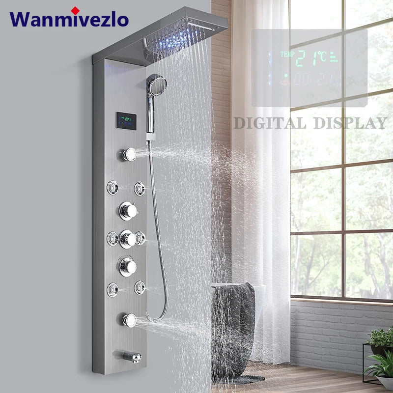 Wanmivezlo LED Bath Shower Faucet Set With Rainfall Panel System