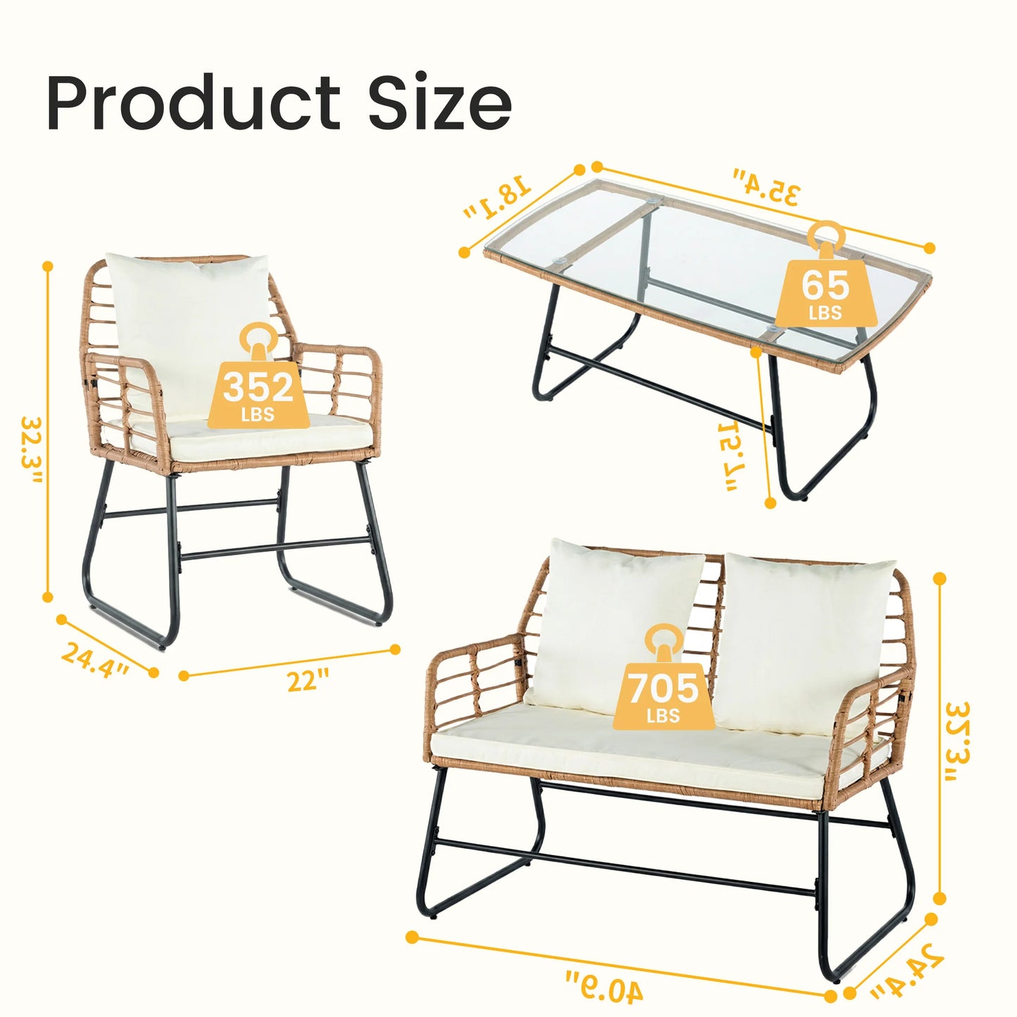 Outdoor Wicker Patio Furniture Set Four Pieces With Glass Table
