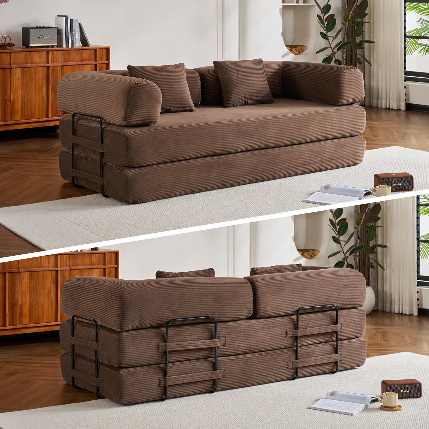 THOLASIS Folding Convertible Sofa Bed Futon for Small Spaces