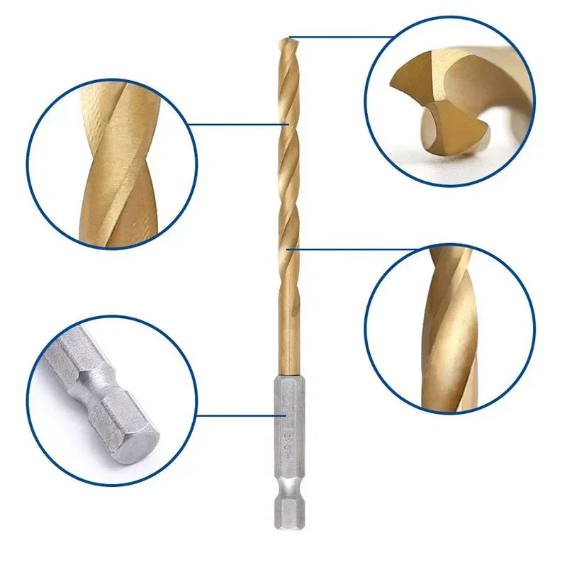 HSS Titanium Coated Drill Bit Set 13 Pieces Hex Shank