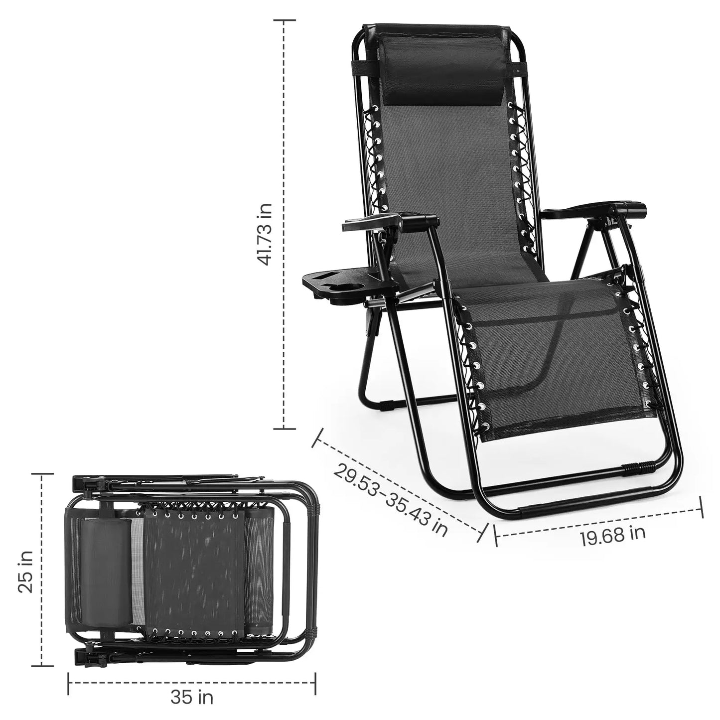 JHK Zero Gravity Portable Recliner Chair With Cup Holder Trays And Pillow