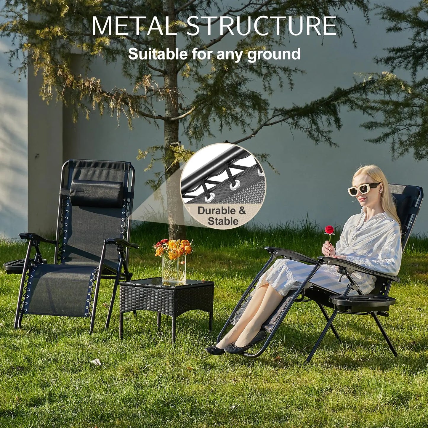 JHK Zero Gravity Portable Recliner Chair With Cup Holder Trays And Pillow