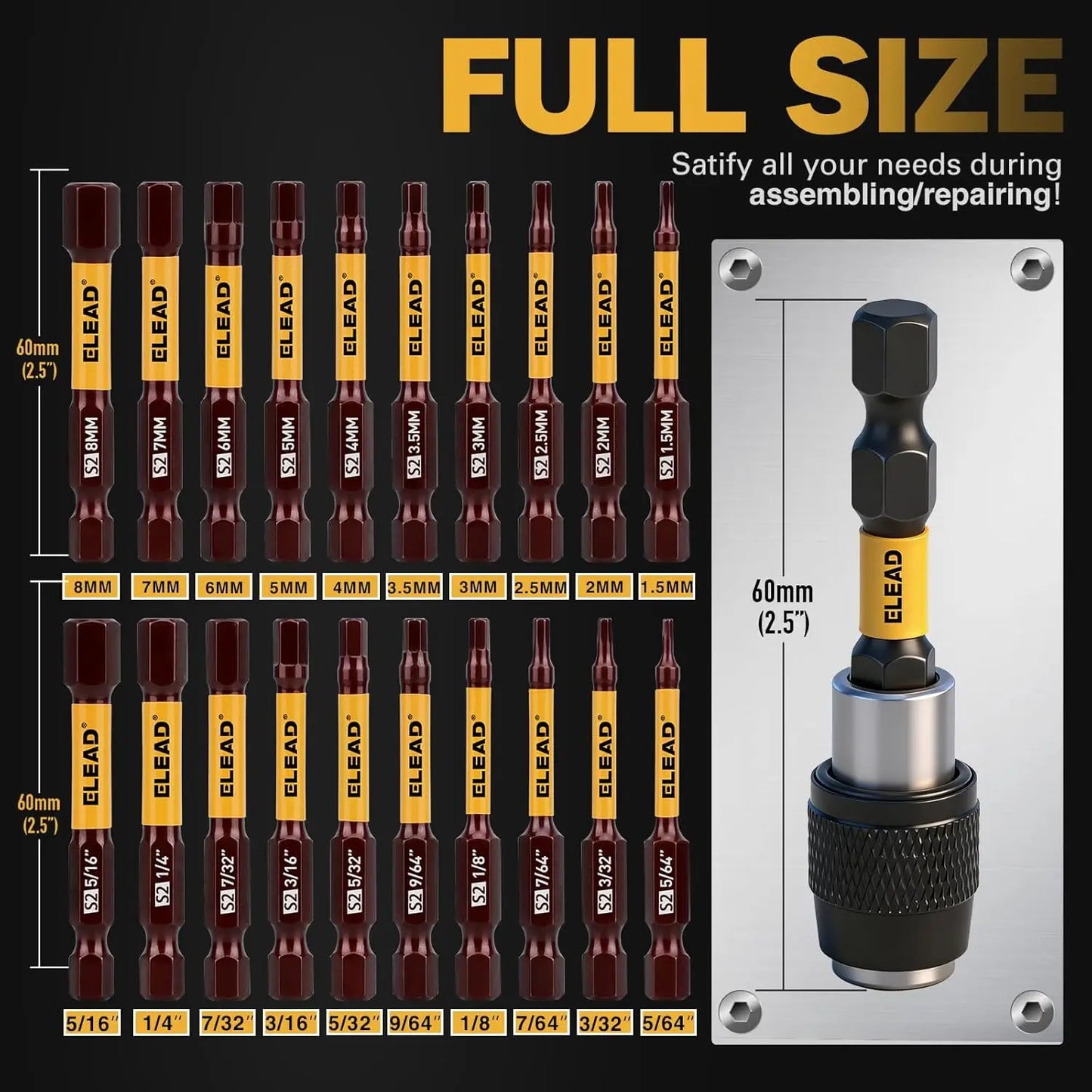 21-Piece Allen Wrench Hex Drill Bit With Magnetic Driver Bits