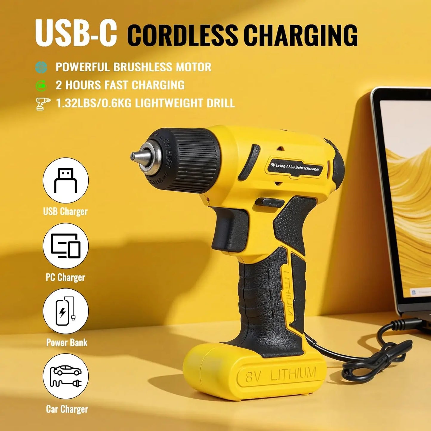 TLGREEN 101-Piece 8V USB Cordless Drill Driver Kit