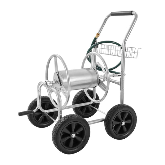 SucceBuy Heavy Duty Garden Hose Reel Cart With Metal Basket