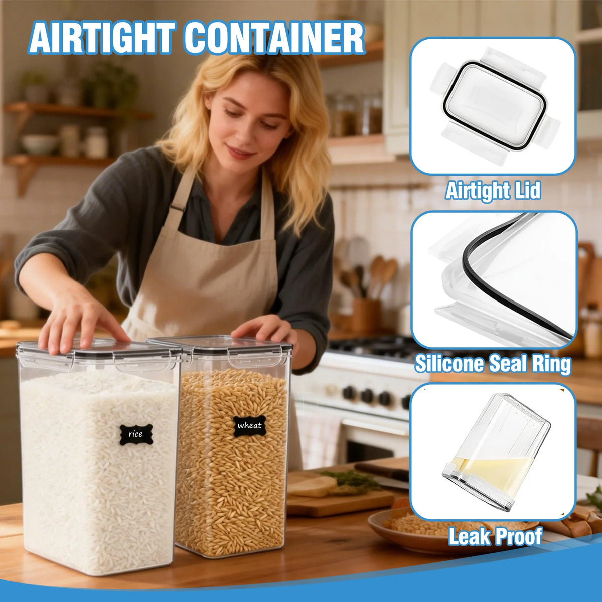 Airtight Food Storage Containers With Lids For Flour And Grains