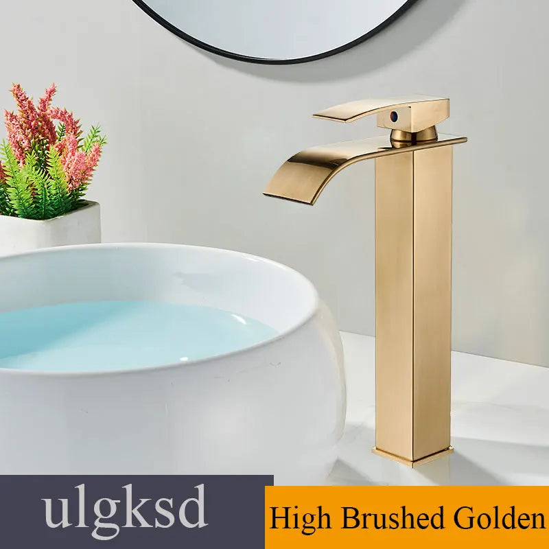 ulgksd Waterfall Bathroom Basin Sink Faucet Single Handle Hot And Cold Mixer