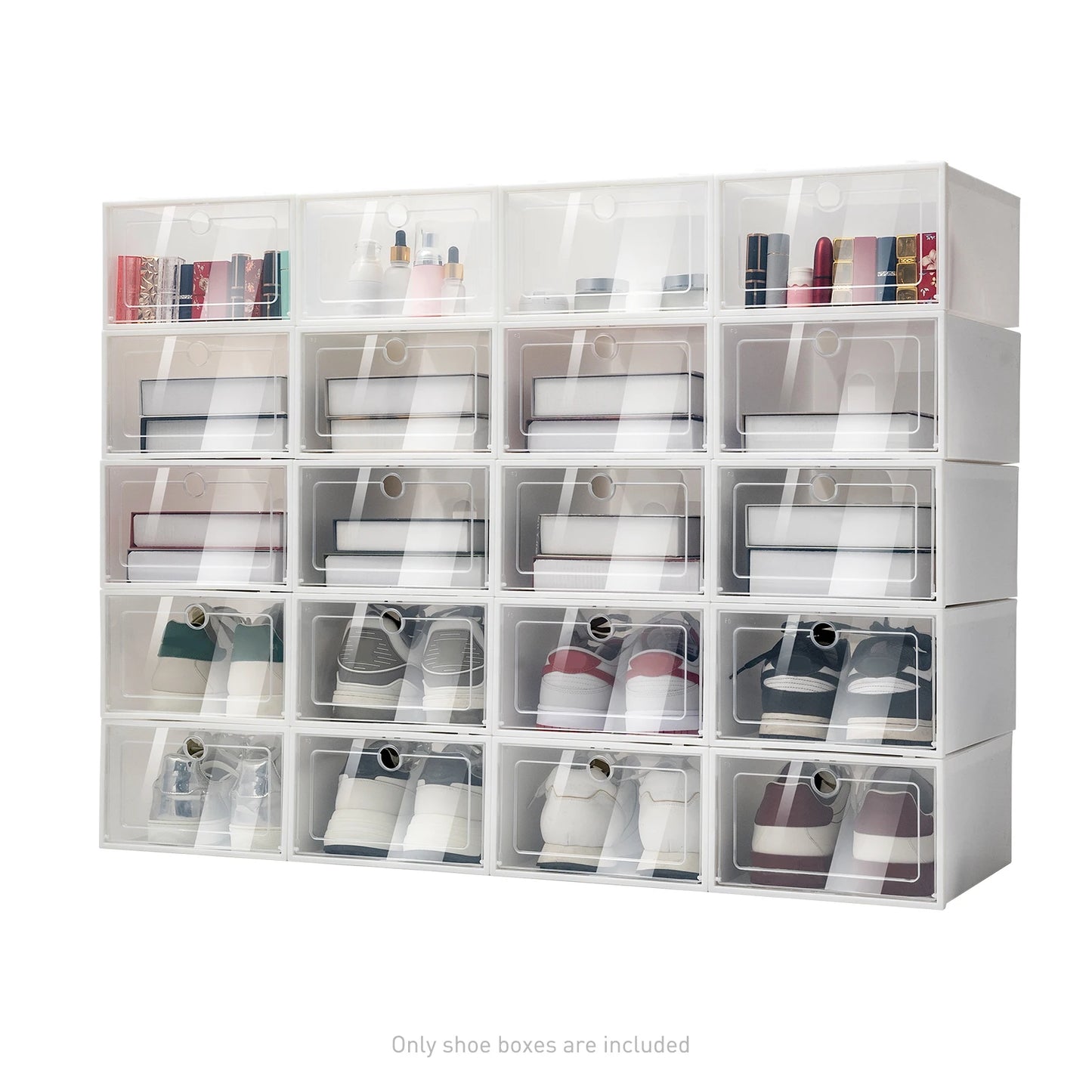 Foldable Flip Shoe Boxes Set Clear Plastic Stackable