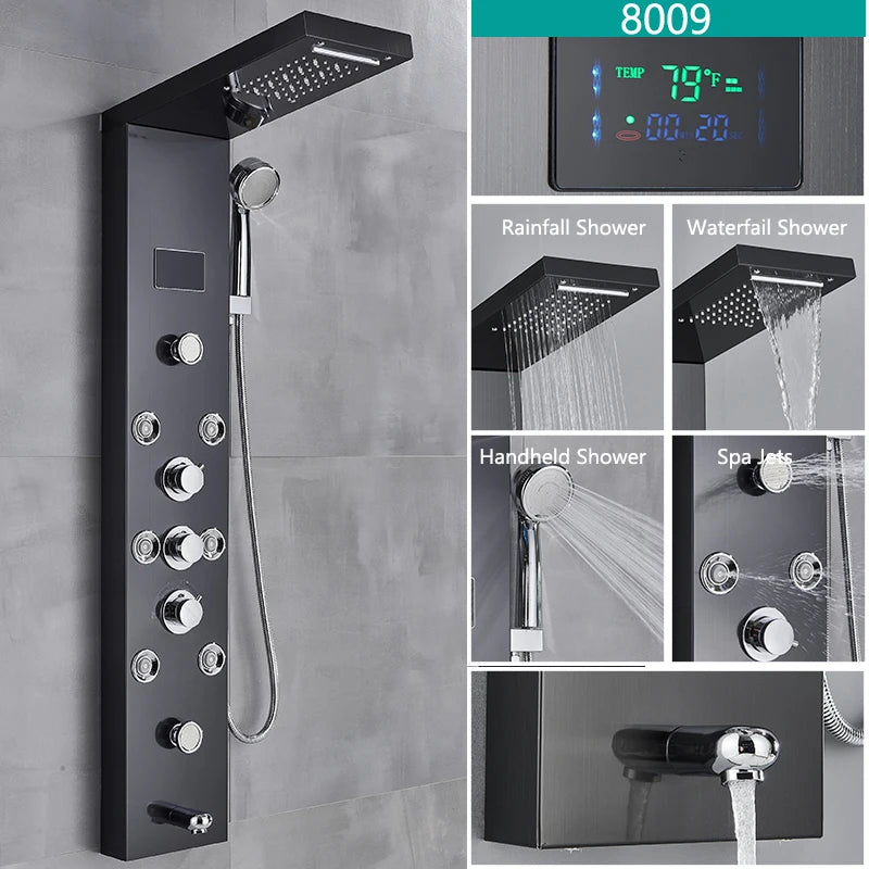 Wanmivezlo LED Bath Shower Faucet Set With Rainfall Panel System