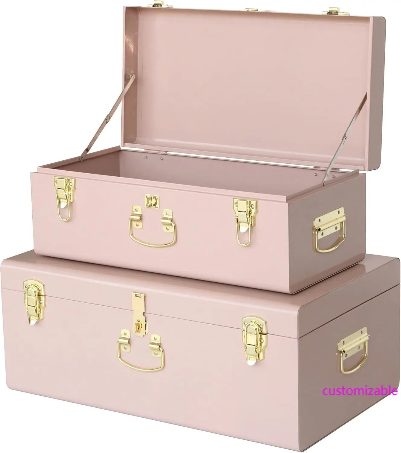 XMSJ Decorative Metal Box Storage Trunks Set Of 2 Dorm Chests With Handle